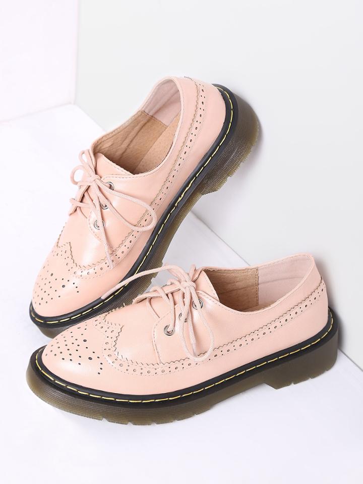 Shein Pink Lace Up Pu Flat Shoes