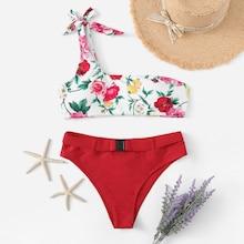 Shein One Shoulder Mix And Match Random Pattern Bikini Set