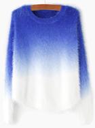 Shein Blue Ombre Round Neck Mohair Sweater