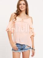 Shein Pink Cold Shoulder Ruffle Blouse