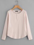Shein Buttoned Front Raglan Sleeve Striped Tee