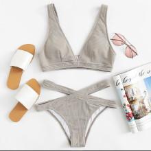 Shein Crisscross Solid Bikini Set