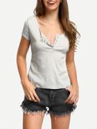 Shein Grey Covered Buttons T-shirt