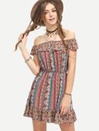 Shein Multicolor Off The Shouder Print Boho Dress