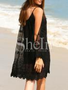 Shein Black Split Long Sleeve Crochet Shift Dress
