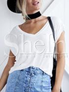 Shein White Modal V Neck Casual T-shirt