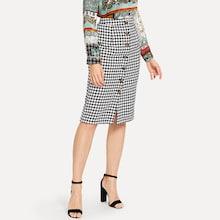 Shein Button Up Houndstooth Skirt