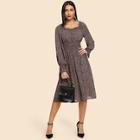 Shein Square Neck Shirred Waist And Cuff Floral Dress