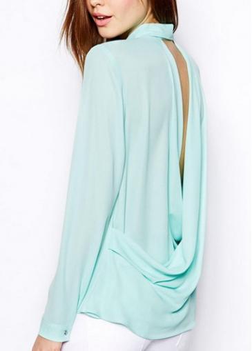 Rosewe Chic Open Back Turndown Collar Long Sleeve Shirt
