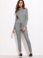 Shein Heather Grey Turtleneck Drawstring Waist Sweat Jumpsuit