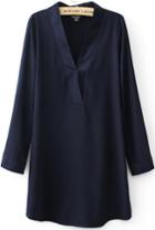 Shein Navy V Neck Long Sleeve Loose Dress