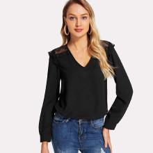 Shein Lace Insert Split Back Top