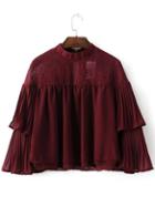 Shein Burgundy Pleated Lace Detail Layered Blouse