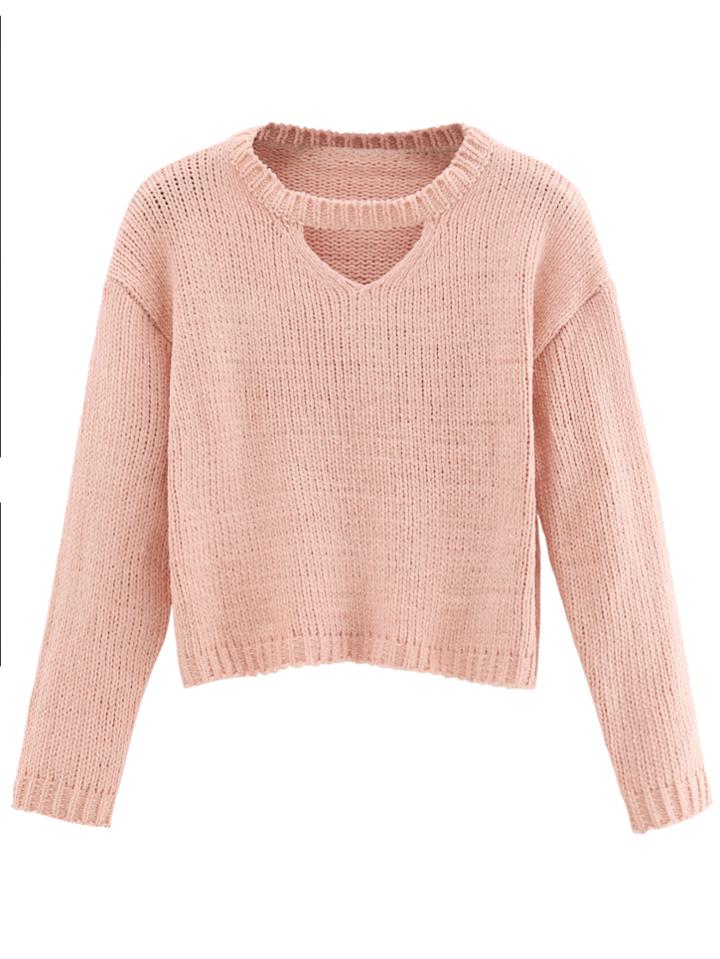 Shein Pink Cut Out Crop Sweater