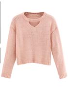 Shein Pink Cut Out Crop Sweater
