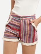 Shein Multicolor Print Striped Fringe Pocket Shorts
