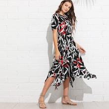 Shein Abstract Print Button Through Dress