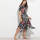Shein Abstract Print Button Through Dress