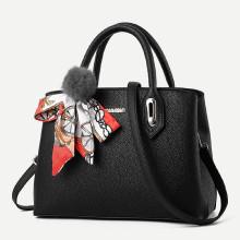 Shein Twilly Scarf Tote Bag With Pom Pom