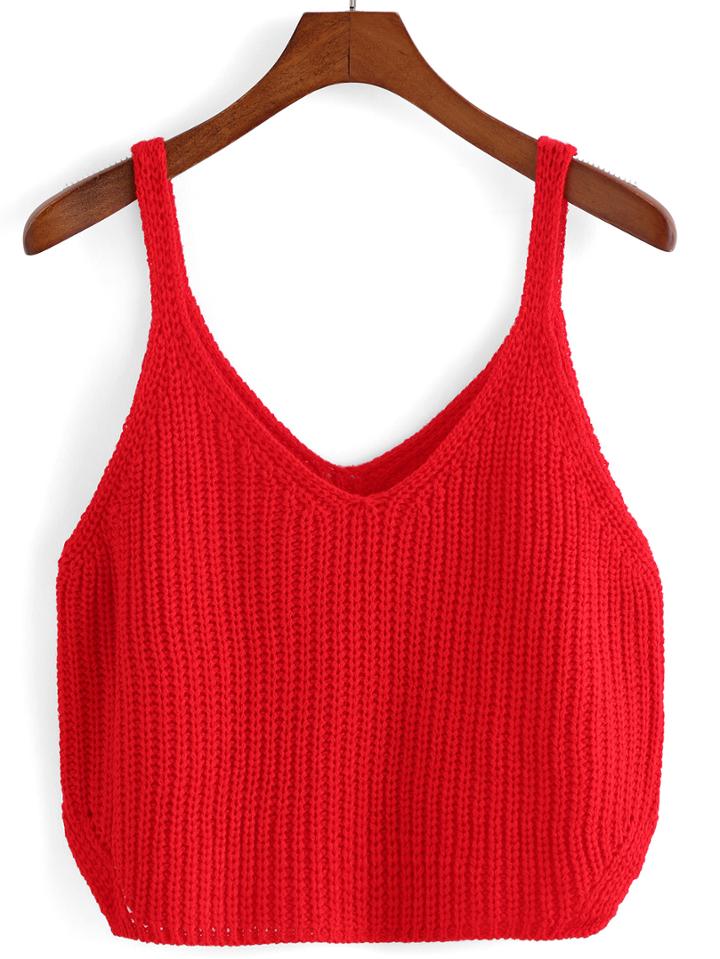 Shein Red Spaghetti Strap Knit Cami Top