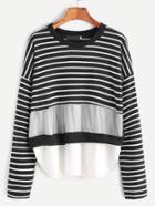 Shein Contrast Mesh 2 In 1 Striped Sweatshirt