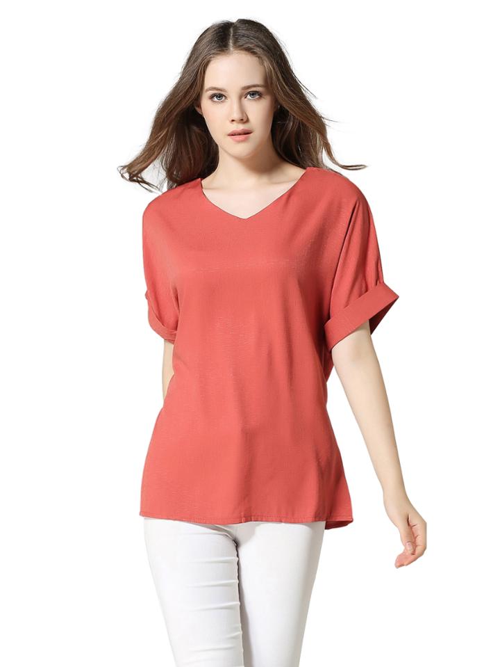 Shein V Neckline Cuffed Blouse