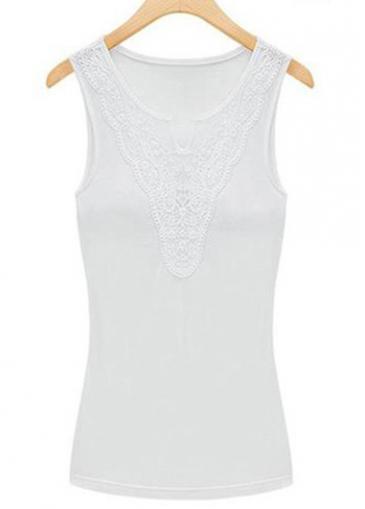 Rosewe White Lace Stitching V Neck Tank Top