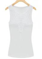 Rosewe White Lace Stitching V Neck Tank Top