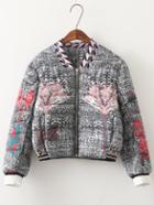 Shein Colour Stand Collar Floral Crop Jacket