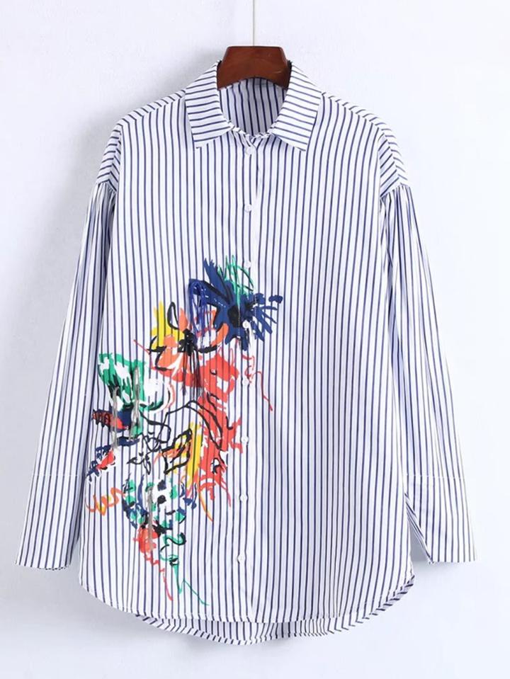 Shein Fringe Embellished Striped Blouse