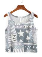 Shein Patch Print Crop Tank Top - Grey