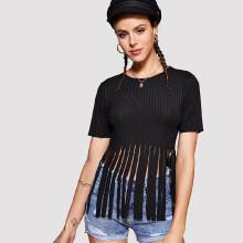 Shein Fringe Hem Knit Ribbed Tee