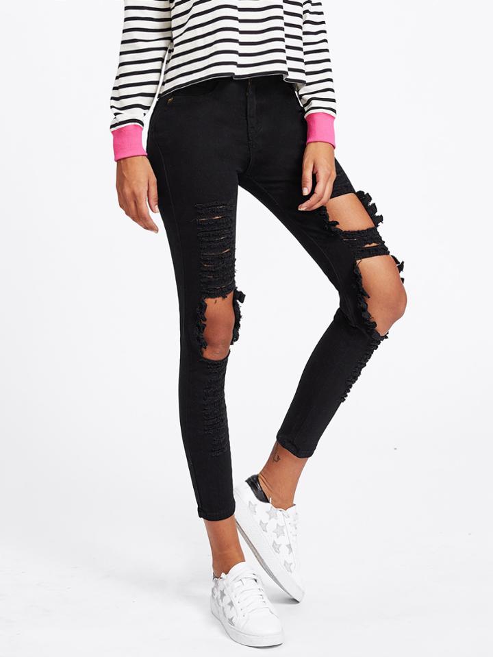 Shein Extreme Distressing Skinny Jeans