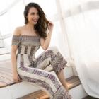 Shein Off Shoulder Pleated Floral Jumpsuit