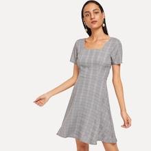 Shein Square Neck Plaid Flare Dress
