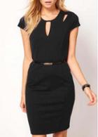 Rosewe Skinny Solid Black Cotton Summer Dress For Woman