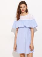 Shein Contrast Eyelet Embroidered Yoke Flounce Trim Dress