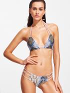 Shein Snake Print Halter Braided Strap Bikini Set