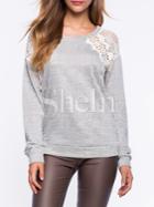 Shein Grey Long Sleeve With Lace Sweatshirt