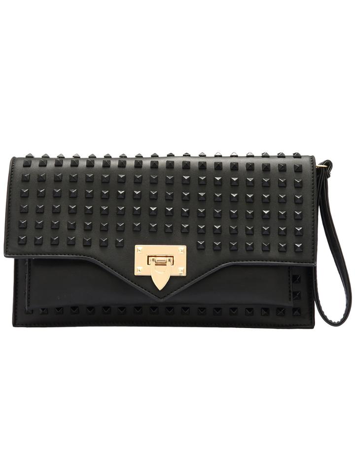 Shein Black Rivet Metal Studs Buckle Shoulder Bag