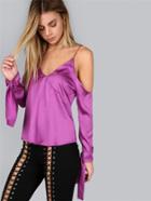 Shein Sleeved Cold Shoulder Satin Flow Top Orchid