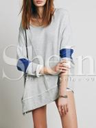 Shein Grey Round Neck Color Block Sweatshirt