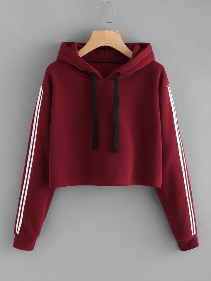 Shein Striped Sleeve Crop Hoodie