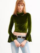 Shein Mock Neck Bell Cuff Crop Velvet Top