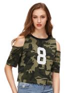 Shein Camo Number Print Open Shoulder T-shirt