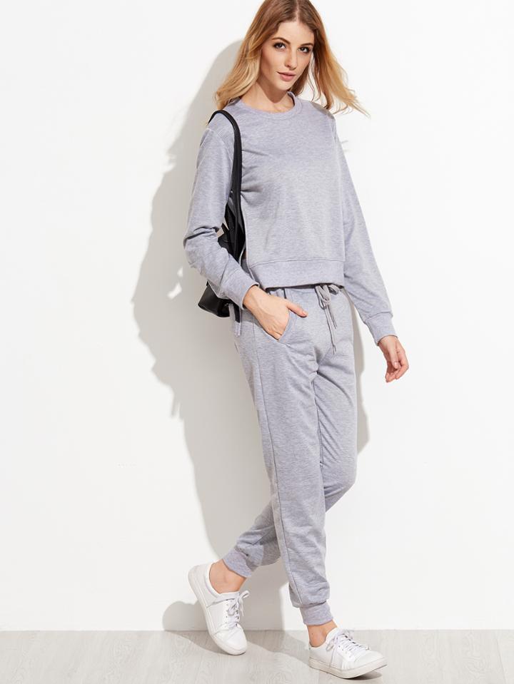 Shein Grey Slit Side High Low Top With Pants
