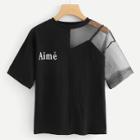 Shein Letter Print Mesh Contrast Top