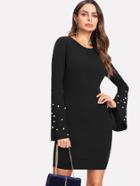 Shein Pearl Beading Fluted Sleeve Dress