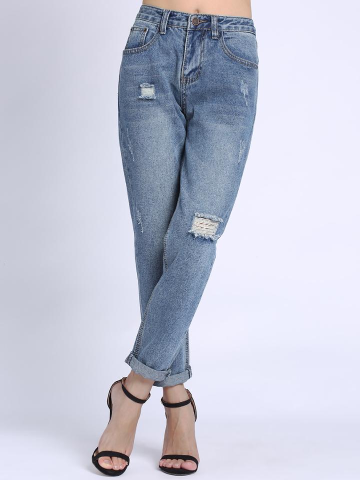 Shein Ripped Cuffed Mom Jeans