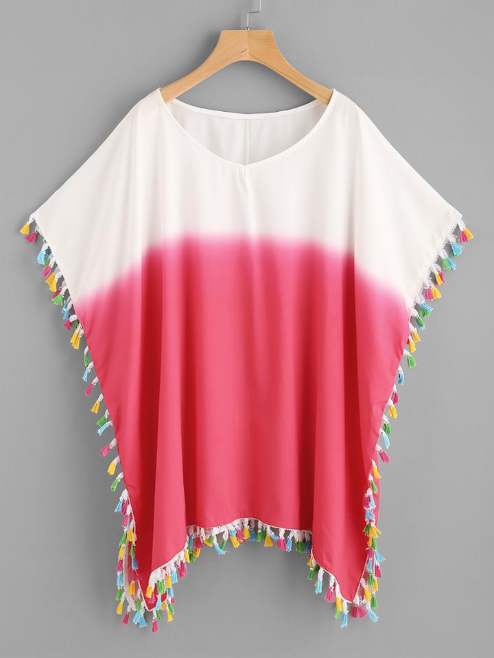 Shein Color Block Tassel Trim Beach Kaftan